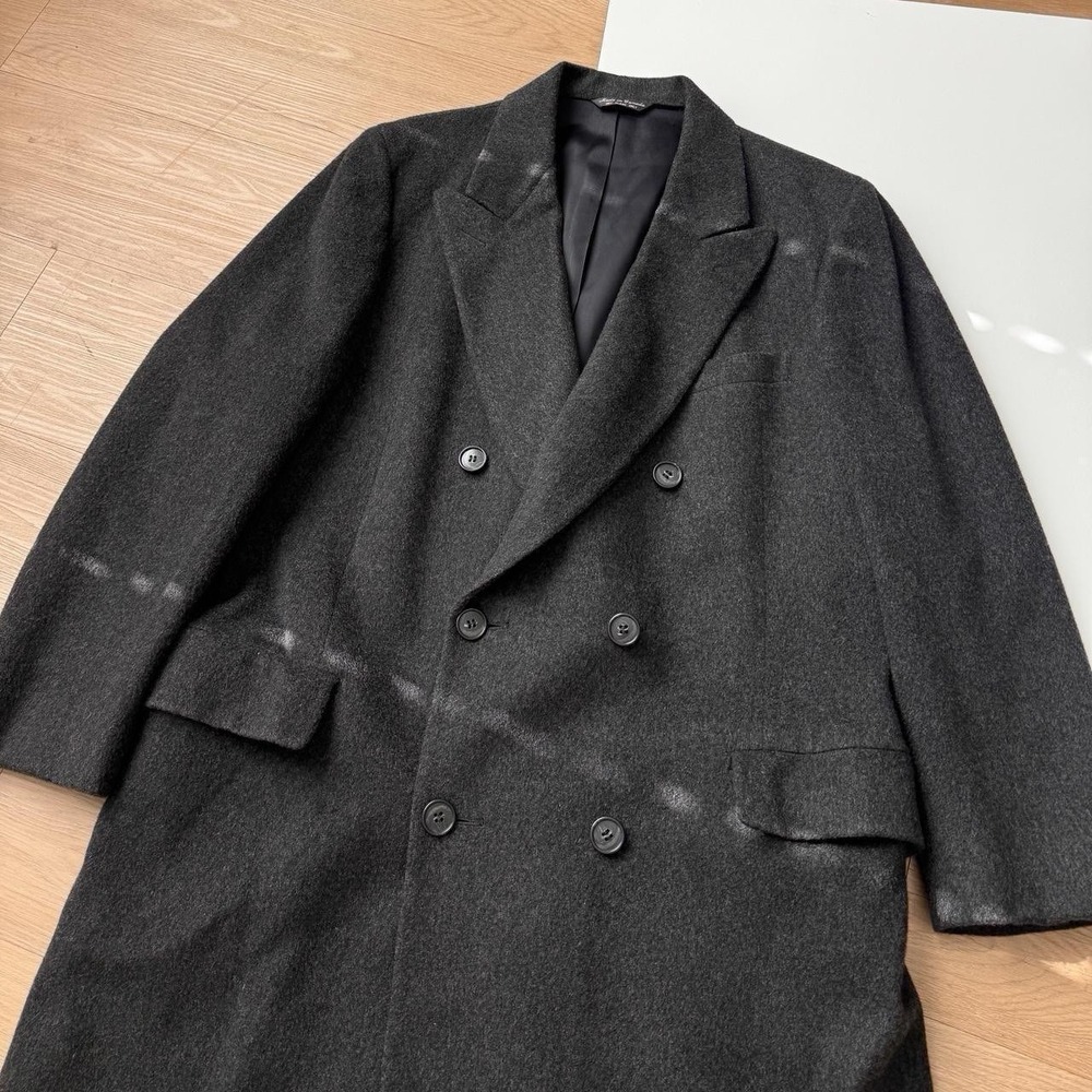 Vintage Cashmere Overcoat Large Blazer Trench Grey Tailored Preppy Minimalist - Picture 4 of 7